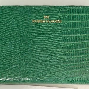 UNIQUE NEW Italian Genuine Leather Green Lizard Square Wallet ROBERTA ROSSI